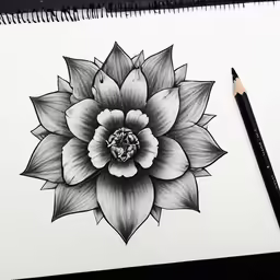 a black and white picture of a flower with two petals