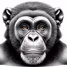 a gorilla with big brown eyes, an unkempt head and a beard