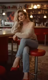 a woman with red heels posing for a photo