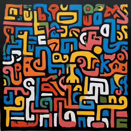 a painting with various color letters and numbers on it