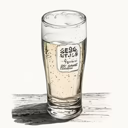 a drawing of a glass of beer sitting on the ground