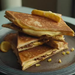 a plate holding three pancakes stacked on top of each other