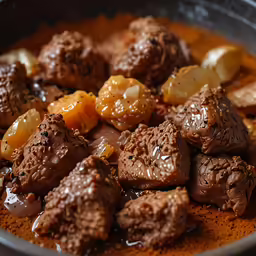 close up of brown cooked food in a bowl