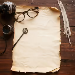 an old paper with a pair of glasses on top