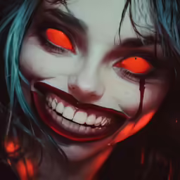 a young woman is in creepy looking makeup with blood on her eyes