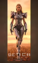 a robot like figure standing on the cover of an advert