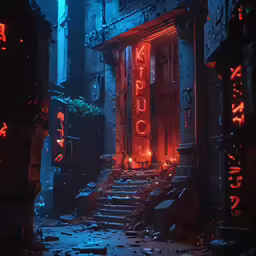 a very scary looking area with neon lights
