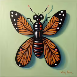 a picture of a butterfly on a green background,a painting of a butterfly on the wall
