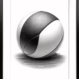 black and white image of a ball on the ground