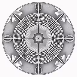 a black and white pattern of circles,a drawing of a circle with three sections inside the center