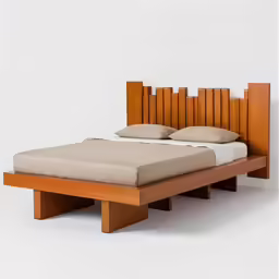 the bed is made with some wooden pieces