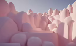 pink sculptures in front of a blue sky