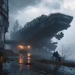 a giant structure of something on the ground in the rain