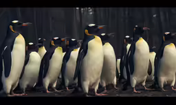 a group of penguins that are looking at something