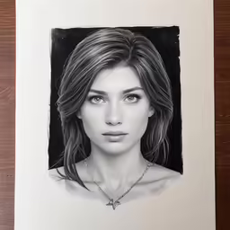 a drawing of a woman with a necklace