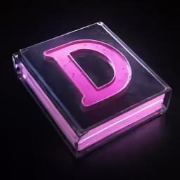 a lighted acrylic letter sitting on top of a book