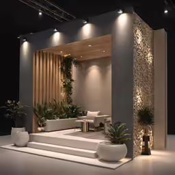 an indoor space with several decorative plants around