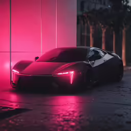 a luxury car parked in front of a pink wall