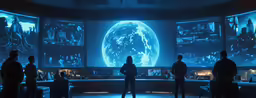 a big screen with some people in it