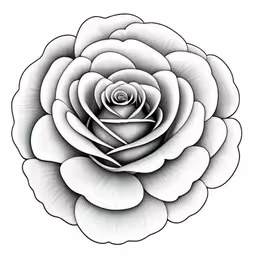 a white rose is shown in the middle of a drawing,a black and white drawing of a flower,a white rose with no leaves is shown in the middle,an art deco flower in white,an artistic black and white photo of a flower