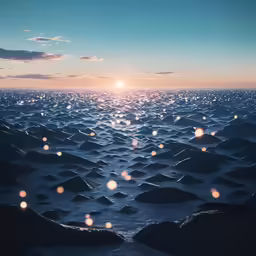 the sun sets in a very pretty sky over some ocean