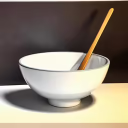 a white bowl sitting on top of a table with two wooden chopsticks