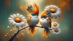 two colorful birds on top of a branch