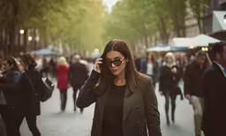 a woman in a black shirt and a green jacket