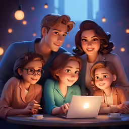 three children sit in front of a laptop