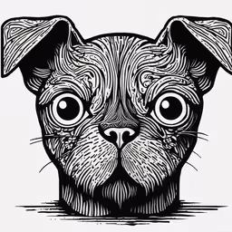an animal with big eyes and a nose that has been drawn,a drawing of a dog