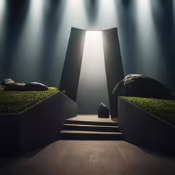 the entrance to nowhere is lit by beams