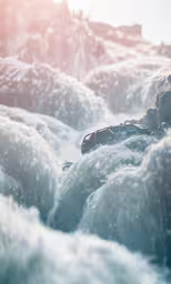 a bunch of vehicles floating in a deep blue ocean