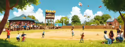a painting of several people playing baseball in a field