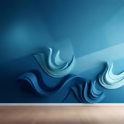 an empty room with a blue painted wall