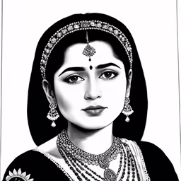a drawing of an indian woman with long hair and a necklace