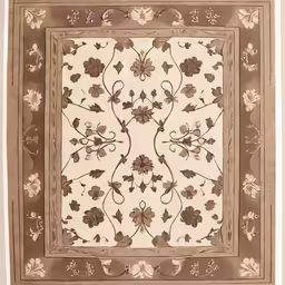 a beige, beige and white rug with flowers