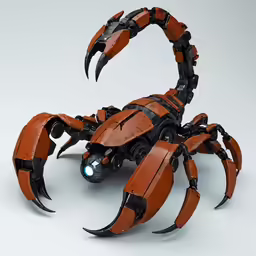 an orange and black spider model is on display