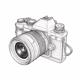 the drawing of an old camera in line