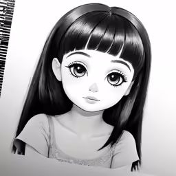 a pencil drawing of a doll girl