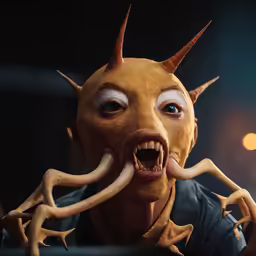 an ugly creature with huge horns on its head