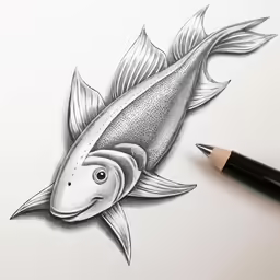 an ink drawing of a goldfish