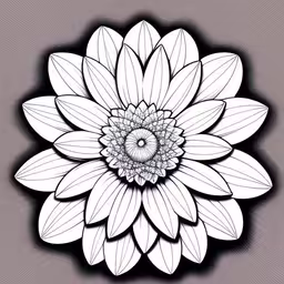 the top of a white flower with a black outline,a black and white graphic art design that is of a flower