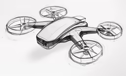 a drawing of a flying device in a white background