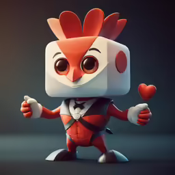 the stylized character is wearing red and white clothing