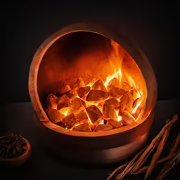 a stove that has a fire inside of it