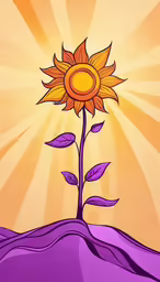 an illustration of a yellow flower on a purple hill