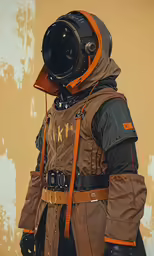 a person wearing a helmet, and a protective suit