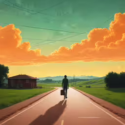 a person is on the road with his luggage in his hand,a man walking along the middle of the road
