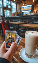 someone is holding two cards with each other in their hand