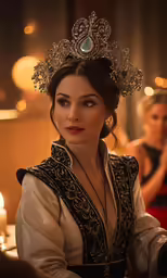 a woman in renaissance dress wearing a tiara